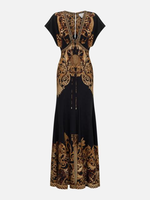 CAMILLA V NECK HARDWARE DRESS WITH NECK TIE