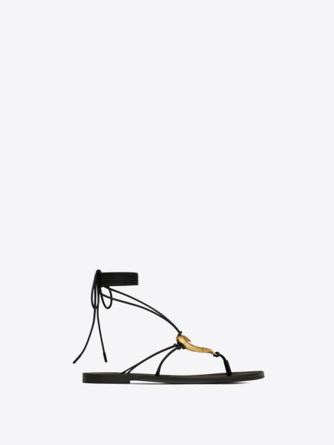 SAINT LAURENT love flat sandals in smooth leather with gold-tone heart
