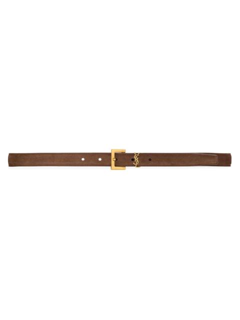 SAINT LAURENT Women's Cassandre Thin Belt in Suede - Brown Coffee