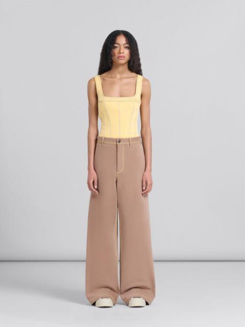 Marni BROWN ORGANIC DENIM TROUSERS WITH CONTRAST STITCHING
