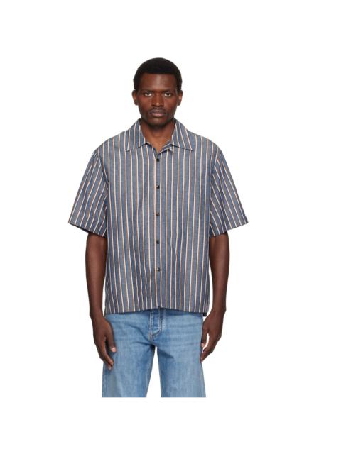 Bottega Veneta Blue Bold Cotton Linen Stripe Shirt