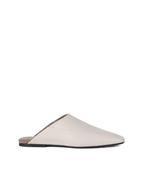 Brunello Cucinelli square-toe leather flat mules