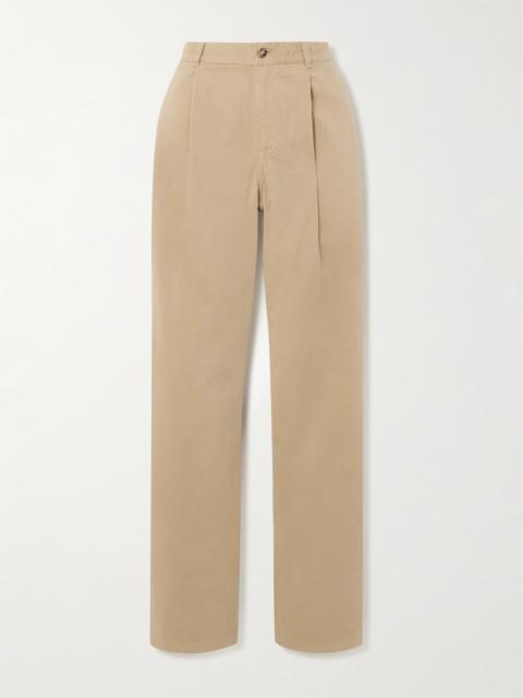Ralph Lauren Fallon Pleated Brushed Cotton-twill Straight-leg Pants