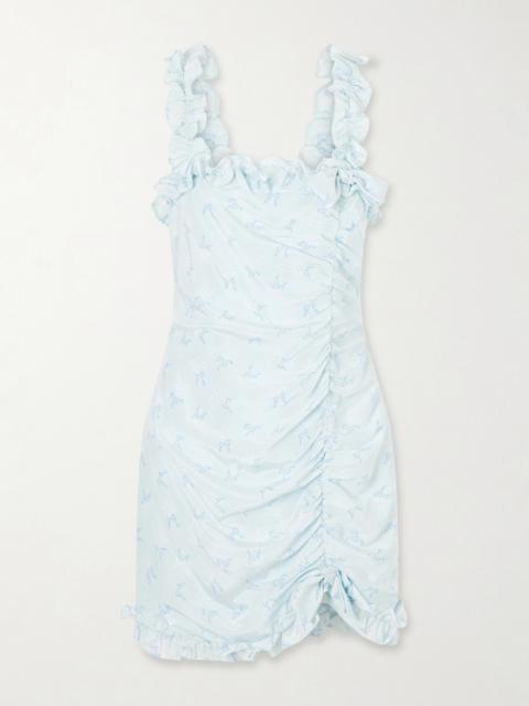 Alessandra Rich Bow-embellished Floral-print Silk-satin Mini Dress