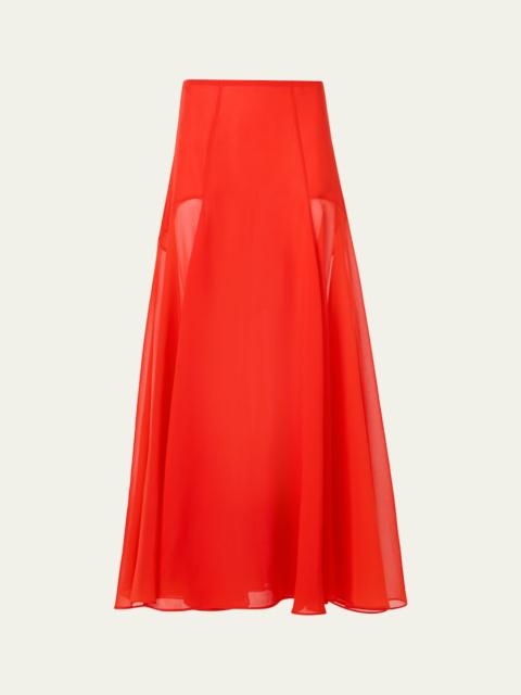 AKRIS Sheer Silk Organza Godet Midi Skirt