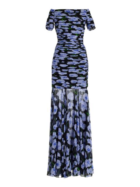 CAROLINA HERRERA Ruched Silk Off-The-Shoulder Gown multi