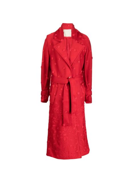 floral-embroidered trench coat