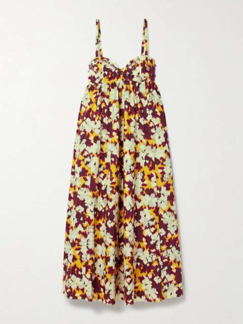 ULLA JOHNSON Harlan embellished printed cotton-poplin midi dress Yellow