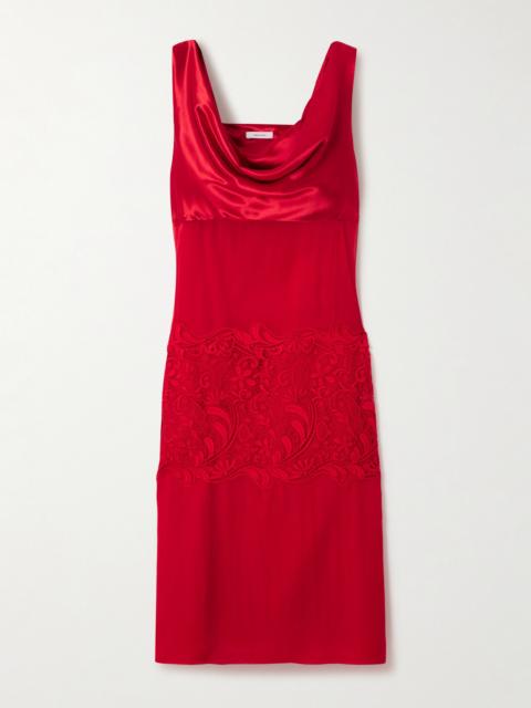 FERRAGAMO Draped Satin- And Lace-paneled Silk-chiffon Midi Dress