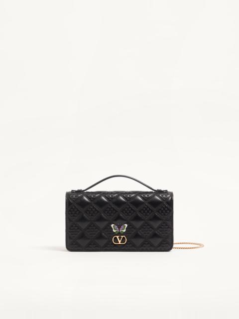 Valentino FLUTTERBY VALENTINO GARAVANI CHAIN WALLET IN SHINY NAPPA LEATHER WITH BUTTERFLY EMBROIDERY