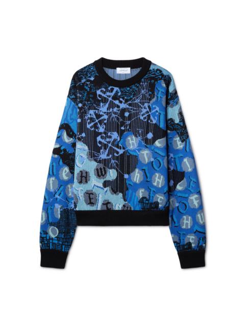 Blue Camo Jacquard Knit Crewneck