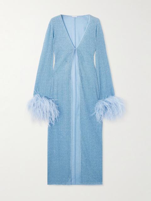 Oséree Lumière Feather-trimmed Metallic Stretch Coverup