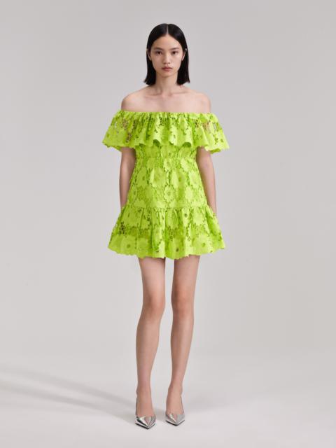 Green Lace Off Shoulder Mini Dress