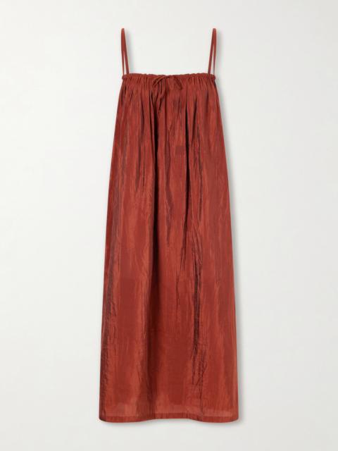 SAINT LAURENT Gathered Taffeta Midi Dress