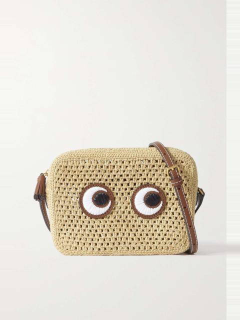 Anya Hindmarch Eyes embroidered leather-trimmed raffia shoulder bag