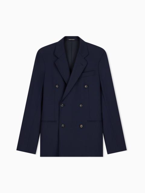 EMPORIO ARMANI HALF-LINED BLAZER IN STRETCH WOOL PLAIN WEAVE