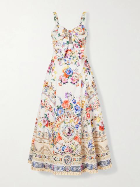 CAMILLA Ballerina Tie-detailed Cutout Ruched Floral-print Cotton-blend Midi Dress