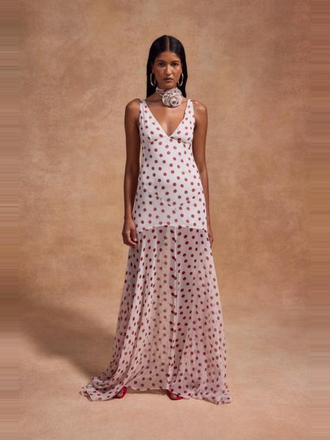 De La Vali KATJA MAXI DRESS IN IVORY RED POLKADOT SILK CHIFFON