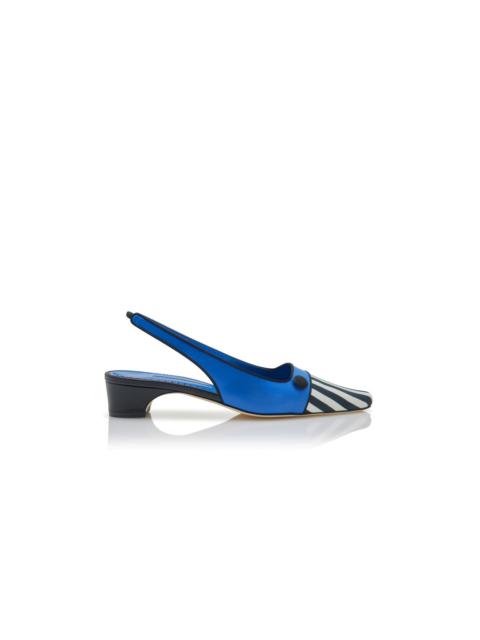 Manolo Blahnik Blue and Black Nappa Leather Slingback Pumps