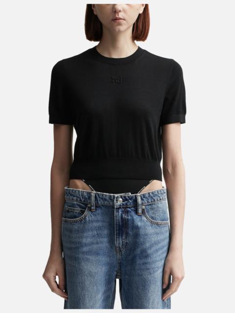 LOGO-EMBOSSED TEE IN SUPERFINE MERINO WOOL