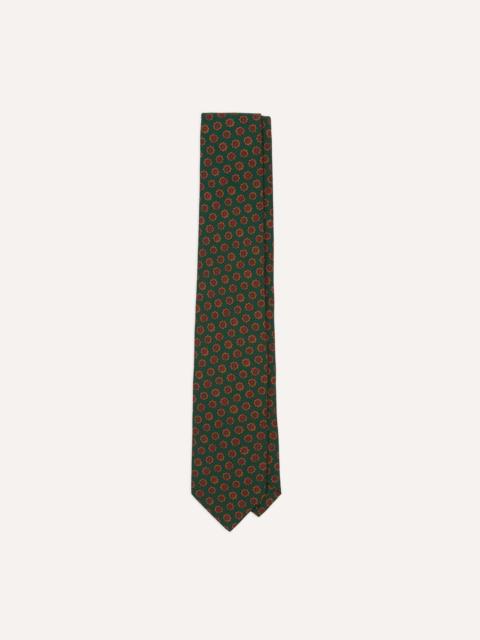 Drake's Green Floral Medallion Print Wool-Silk Self Tipped Tie