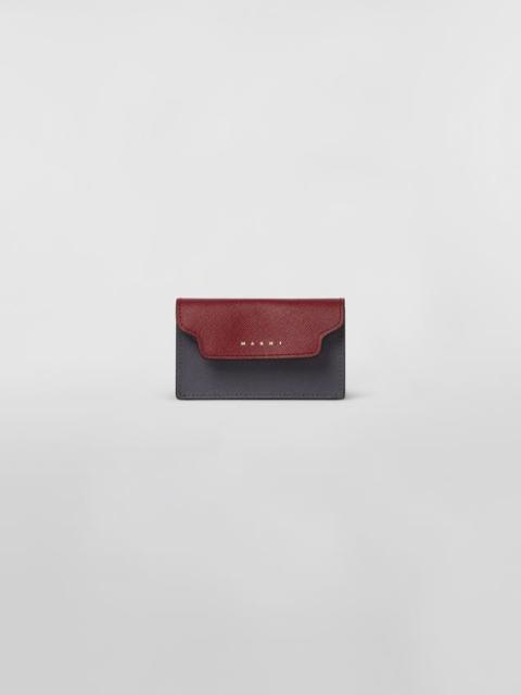 Marni RED PINK AND GREY SAFFIANO LEATHER BUSINESS CARD WALLET