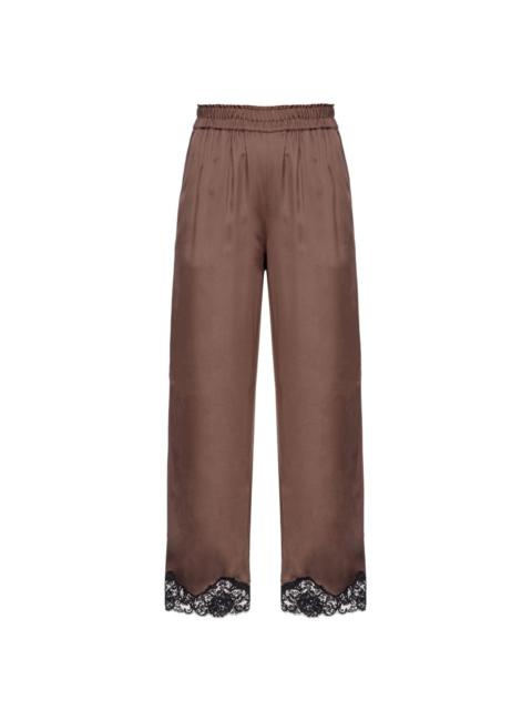 satin-finish lace-trim trousers