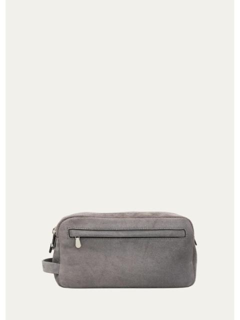 Brunello Cucinelli Men's Leather Wide-Mouth Toiletry Bag