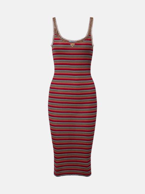 Prada Logo ribbed-knit cotton midi dress