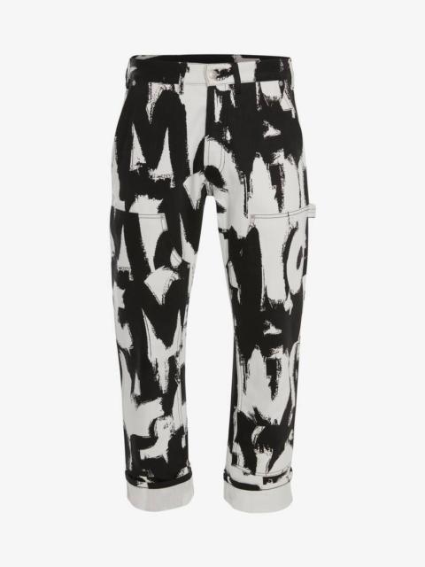 Mcqueen Graffiti Workwear Jeans in White/black