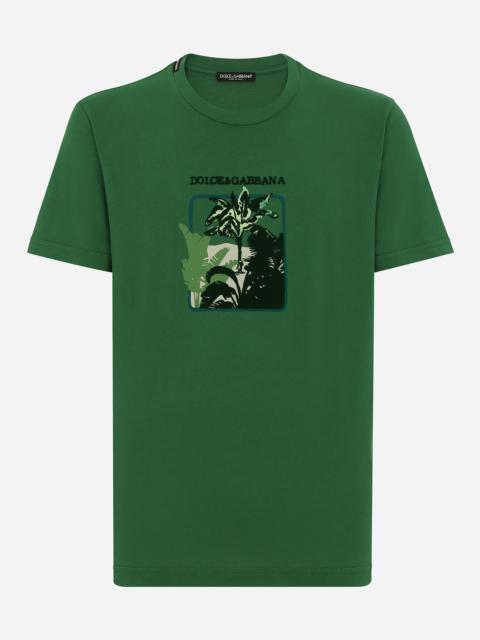 Dolce & Gabbana Short-sleeved cotton T-shirt with banana tree print