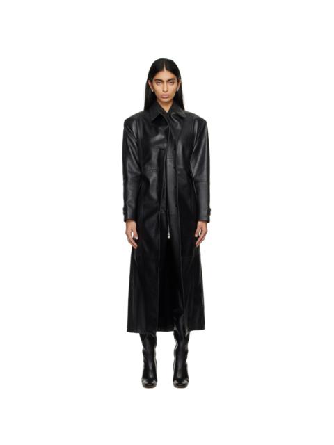 MARIE ADAM-LEENAERDT Black Gathered Leather Coat