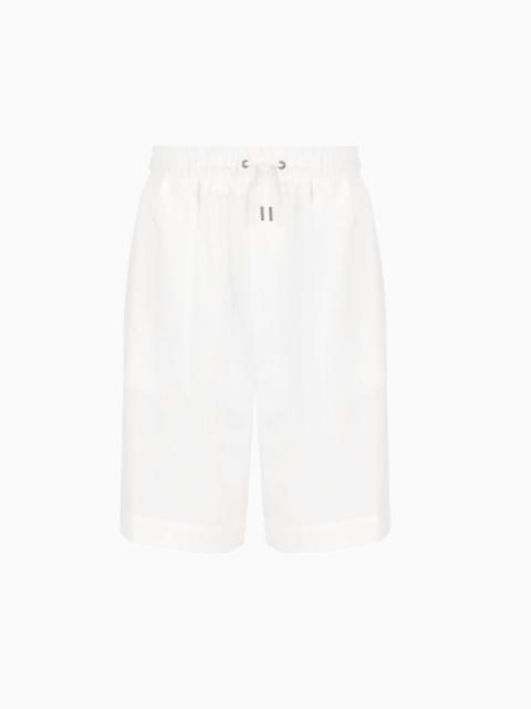 Pure linen canvas flat-front Bermuda shorts