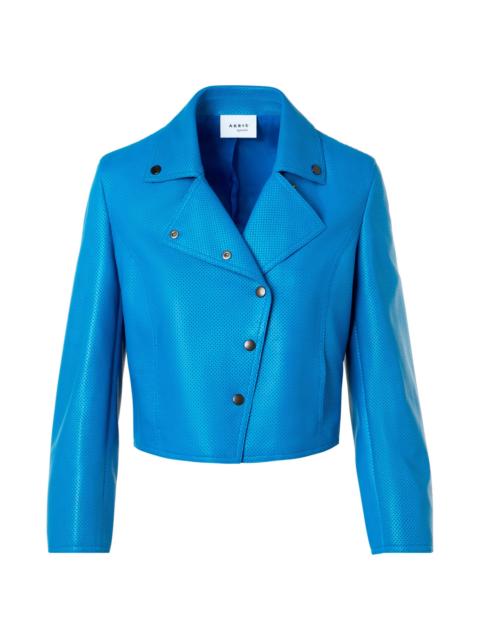 AKRIS Women's Pin Dot Leather Cropped Motorbike Jacket - Cobalt Blue