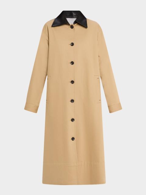 MARIA McMANUS Leather-Collar A-Line Long Swing Coat