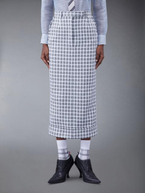 Check Summer Tweed Fray Midi High Waisted Straight Skirt