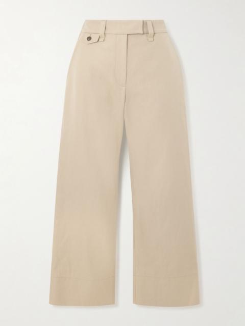 Brunello Cucinelli Bead-embellished cropped cotton and linen-blend twill straight-leg pants Beige