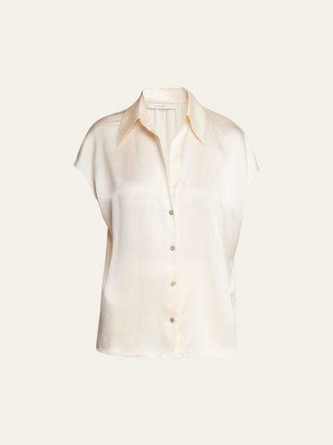 Vince Cap-Sleeve Ruched-Back Silk Blouse