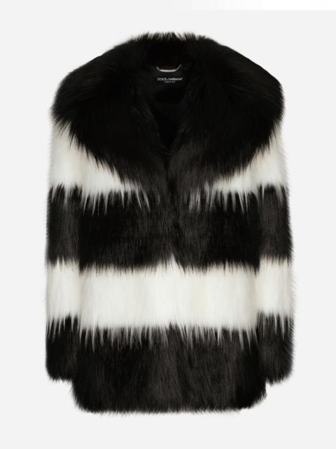 Striped faux fur coat