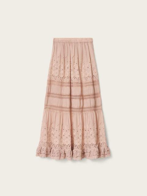 ALLSAINTS CAMILLE EMBROIDERED TIERED MAXI SKIRT