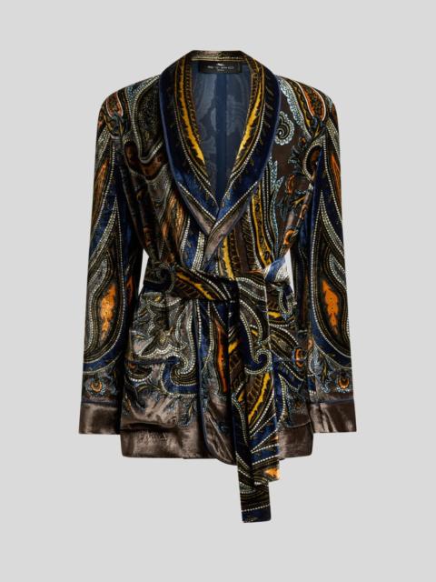 Etro VELVET JACKET WITH BELT AND PAISLEY MOTIF