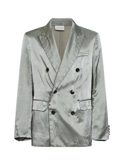 Dries Van Noten Mint green viscose and cotton double-breasted blazer