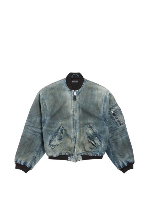 BALENCIAGA Standard logo-print faded-wash cotton bomber jacket