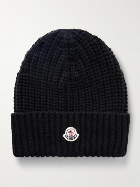 Moncler Appliquéd Ribbed Wool And Cashmere-blend Beanie