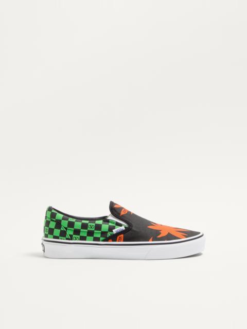 Valentino VALENTINO GARAVANI AND VANS SLIP-ON FABRIC SNEAKER WITH VLOGO CHECKERBOARD PRINT AND TROPICAL LEAVES