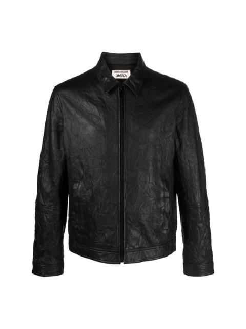 cracked-effect leather jacket