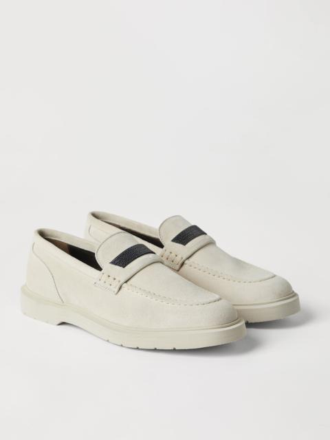 Suede penny loafers with monili
