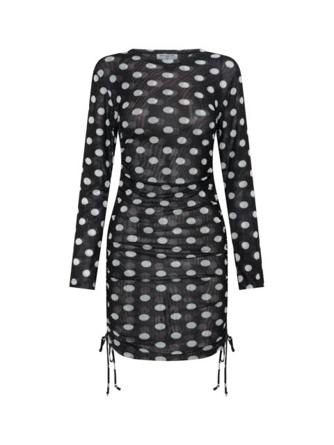 ONE TEASPOON Polka Darling Sheer Mesh Ruched Mini Dress - Black & White Polka Dot