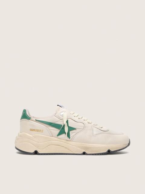 Golden Goose Men’s Running Sole in cream nylon and leather with green leather star