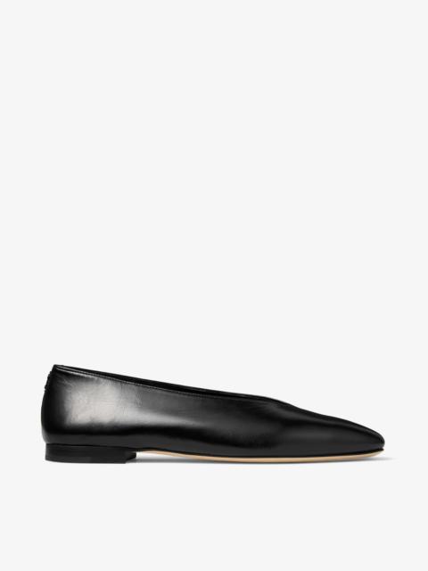 JIMMY CHOO Margot Flat Black Soft Shiny Biker Leather Flats